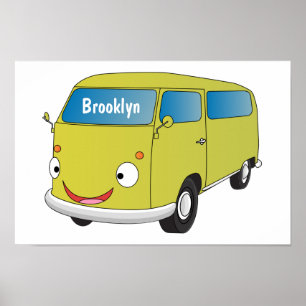 Poster Classic lime green van cartoon