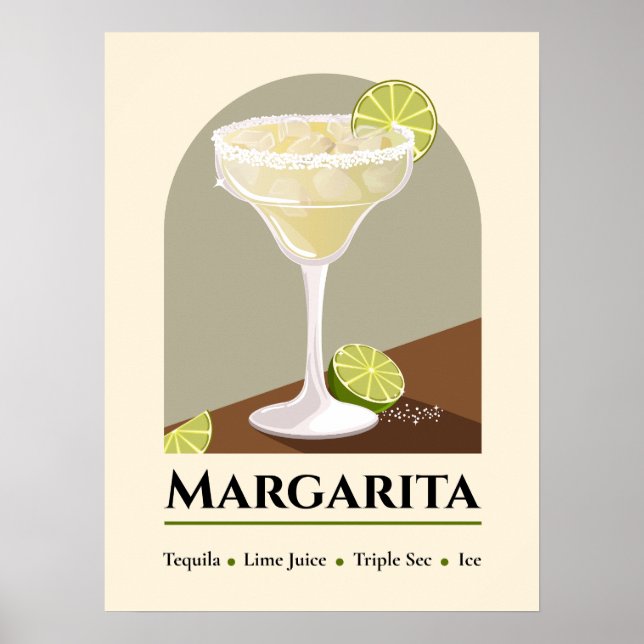 Poster Classic Mexican Margarita with Salt Rim Recipe Art (Devant)