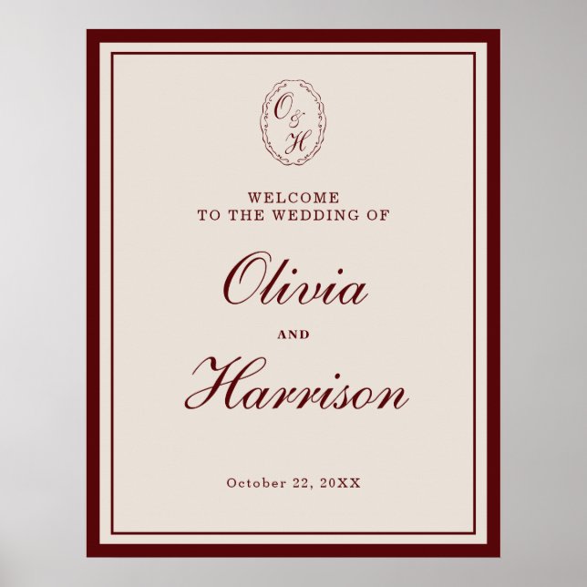 Poster Classic Monogram Wedding Welcome Sign (Devant)
