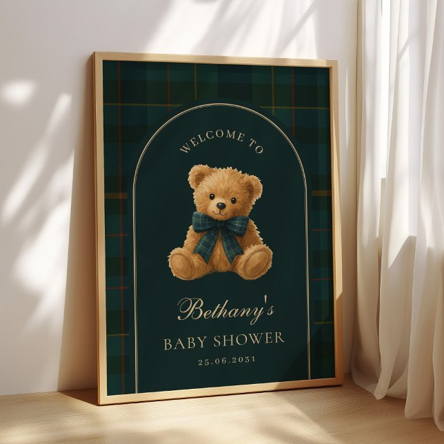 Poster Classic Polo Check Teddy Bear Baby Shower Welcome (Créateur téléchargé)