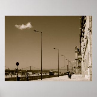 Poster Classic rue de ville noire et blanche à Lisbonne