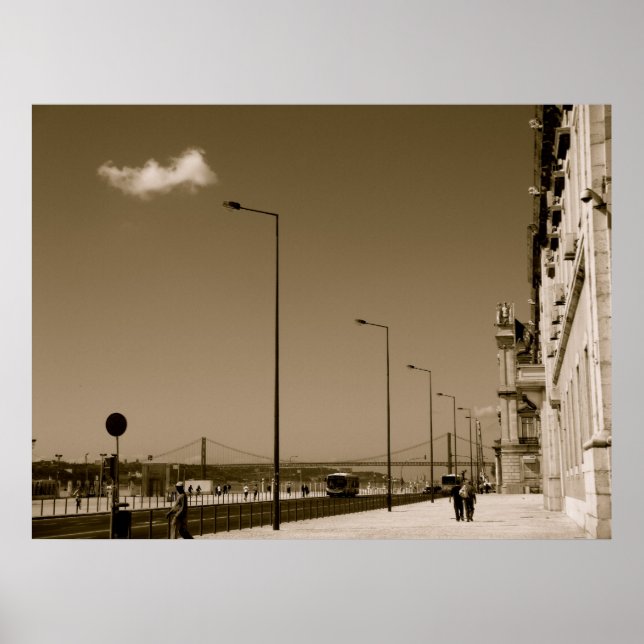 Poster Classic rue de ville noire et blanche à Lisbonne (Devant)