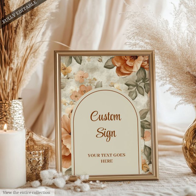 Poster Classic Terracotta Ivory Olive Floral Custom Sign (Classic Terracotta Ivory Olive Floral Custom Wedding Sign)