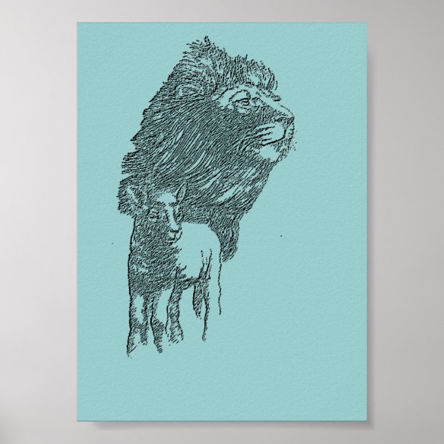 Poster classique au crayon de lion et d'agneau (Devant)