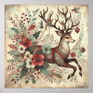 Poster classique de cerfs de Noël