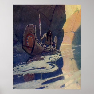 Poster Classique du soleil en pagayant dans un canot indi