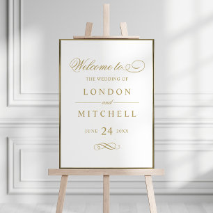 Poster Classique Élégant Antique Or Mariage Bienvenue