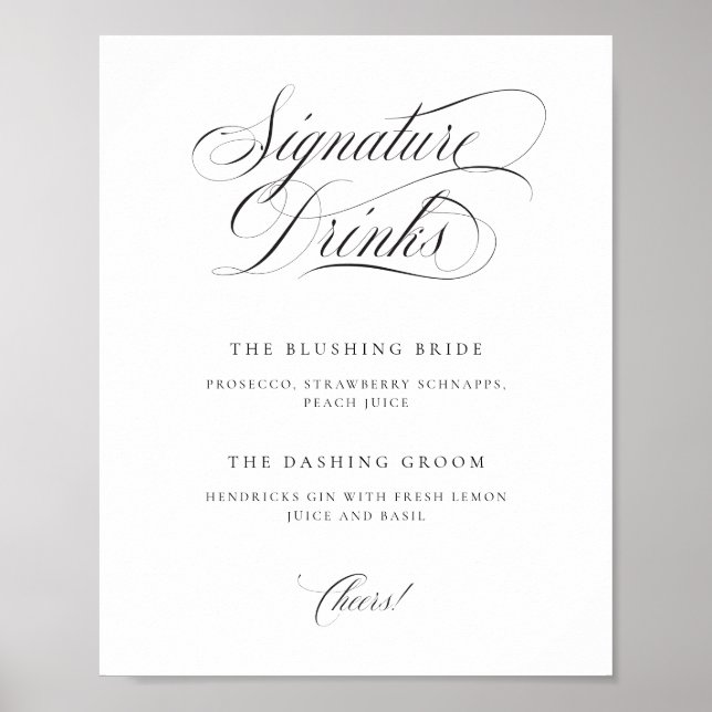 Poster Classique Elégant Mariage Signature Boissons Table (Devant)