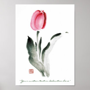 Poster Classique fleur de tulipe à l'encre sumi-e chinois