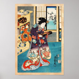 Poster Classique japonais vintage ukiyo-e geisha Utagawa