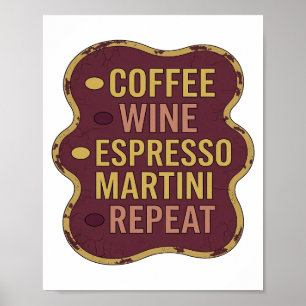 Poster Classique Jaune CAFÉ VIN MARTINI EXPRESSO RÉPÉTER