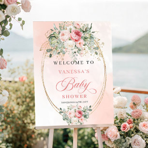 Poster Classique Minimaliste Rose Florale Bienvenue Baby
