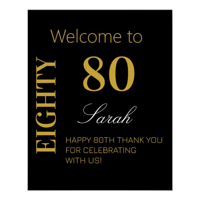 Poster Classique Moderne 80e Anniversaire Black Gold Bien (Devant)