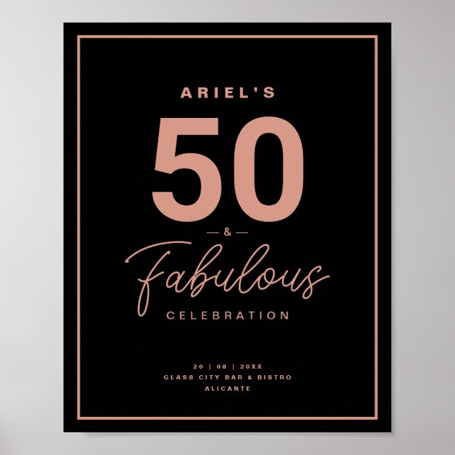 Poster Classy Black Rose Gold 50&Fabuleux fête d'annivers (Devant)