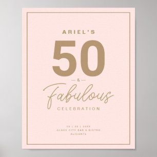 Poster Classy Rose & Or 50 & Fabuleux fête d'anniversaire