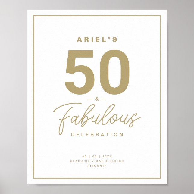 Poster Classy White & Gold 50 & Fabuleux fête d'anniversa (Devant)