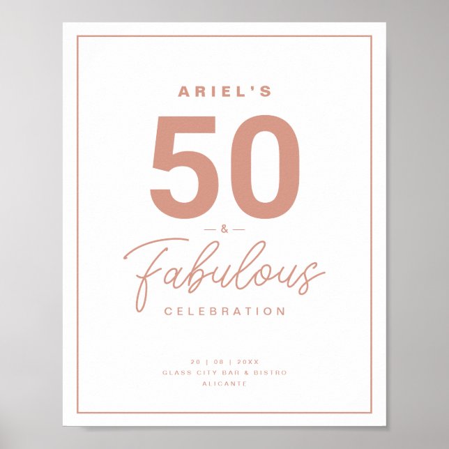 Poster Classy White Rose Gold 50&Fabuleux fête d'annivers (Devant)