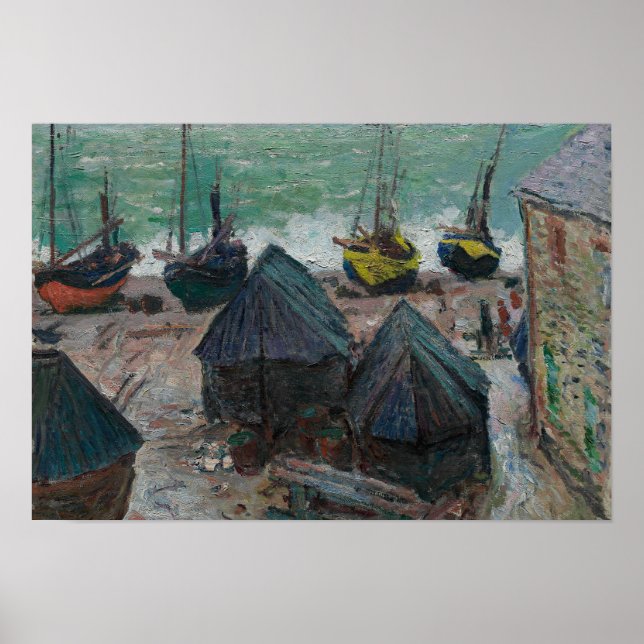 Poster Claude Monet - Bateaux sur la plage à Etretat (Devant)