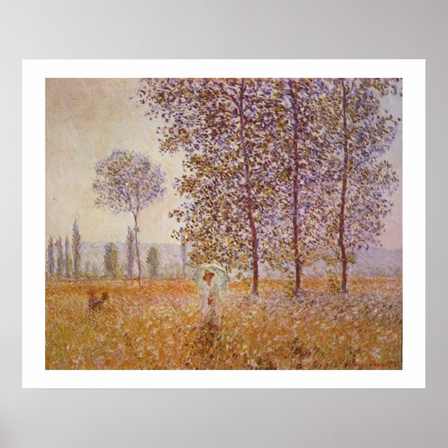 Poster Claude Monet - Effet soleil sous les peupliers (Devant)