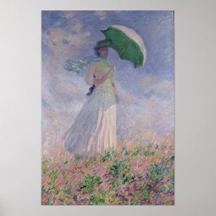 Poster Claude Monet   Femme avec un parasol tourné à droi