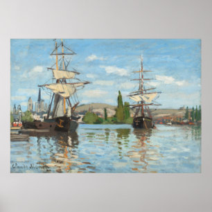 Poster Claude Monet - Navires à cheval sur la Seine à Rou