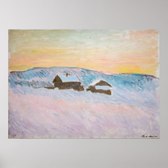 Poster Claude Monet - Norvège Paysage, Maisons Bleues (Devant)