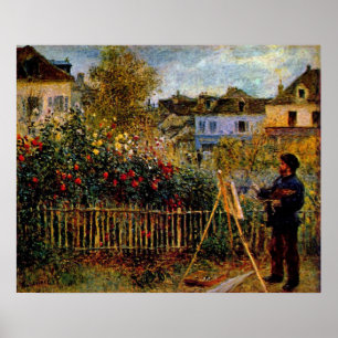 Poster Claude Monet - Peinture de Monet dans son jardin