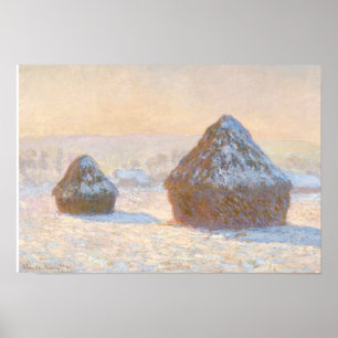 Poster Claude Monet - Piles à roues, Effet neige, Matin