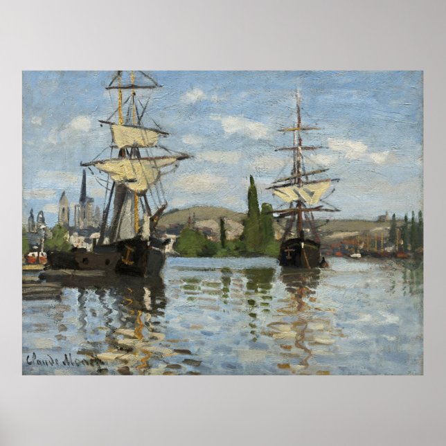 Poster Claude Monet Ships on the Seine River Travel Art (Devant)