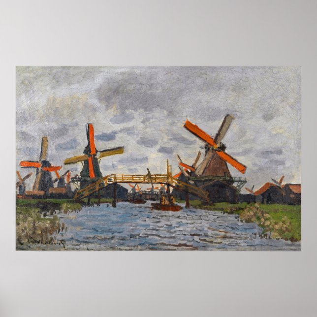 Poster Claude Monet - Windmills près de Zaandam (Devant)