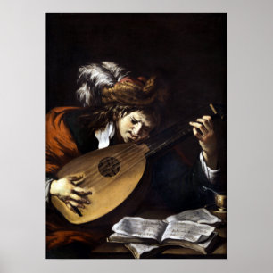 Poster Claude Vignon Le Lute Player