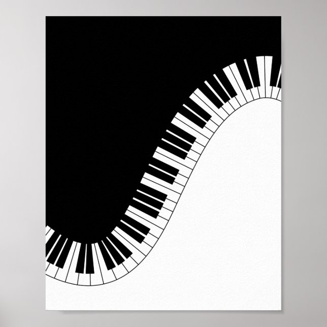 Poster Clavier de piano design de musique noir et blanc (Devant)