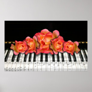 Poster Clavier de piano et Rose