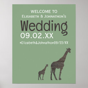 Poster Clay Safari Giraffe, Mariage rustique Bienvenue