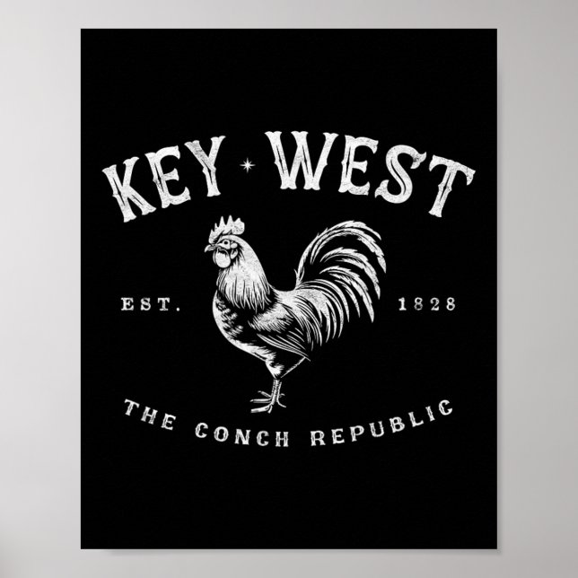 Poster Clé drôle Ouest Rooster Poulet Lever du soleil Pêc (Devant)