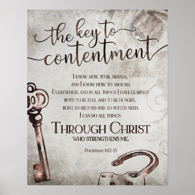 Poster CLÉ DU CONTENTEMENT Inspirational Bible Verse (Devant)
