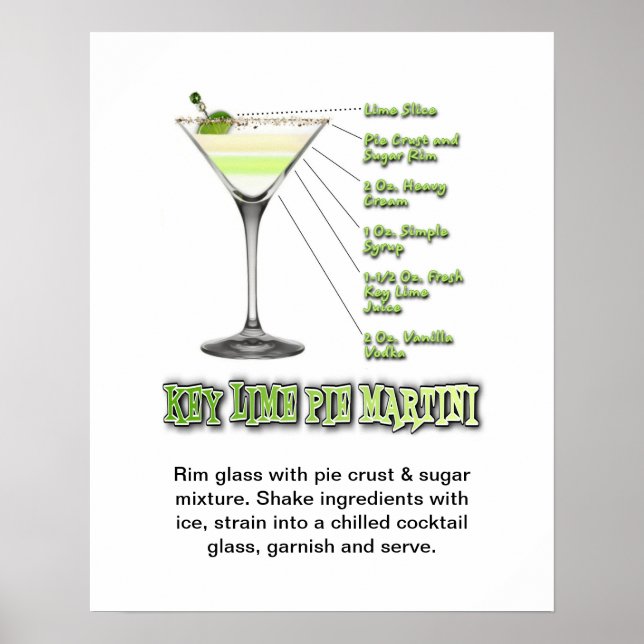 Poster Clé Lime Pie Martini Cocktail Recette Art 16"x20" (Devant)