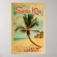 Poster clé Siesta Floride Vintage Palm Tree Beach