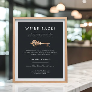 Poster Clé vintage   Réouverture de l'entreprise immobili