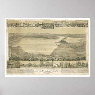 Poster Clear Lake, CA. Carte panoramique (0289A)