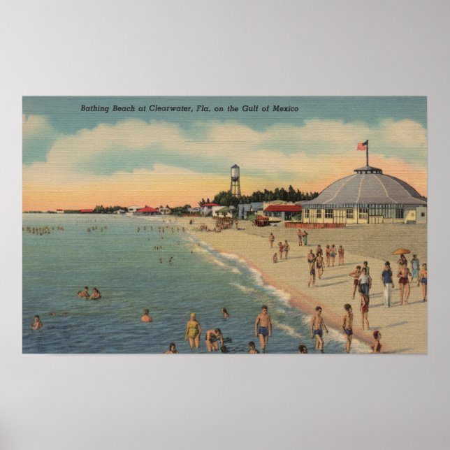 Poster Clearwater, FL - Baigneurs et bains de soleil sur  (Devant)