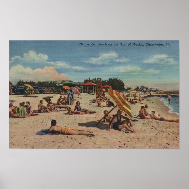 Poster Clearwater, FL - Sunbathers sur Clearwater Beach (Devant)