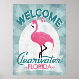 Poster Clearwater Florida Flamant rose rose Retro