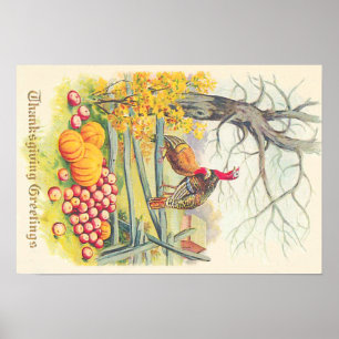 Poster Clés Citrouilles de ferme Pommes arbres Feuilles a