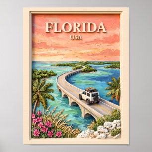 Poster Clés de Floride USA Voyage Road Trip Tropical Vint