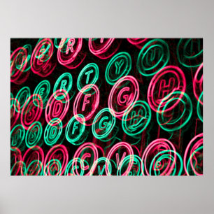 Poster Clés de machine à écrire en néon fermer