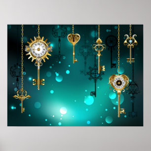 Poster Clés squelette antiques sur fond vert
