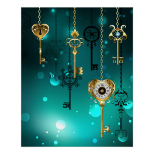 Poster Clés squelettes antiques sur fond vert
