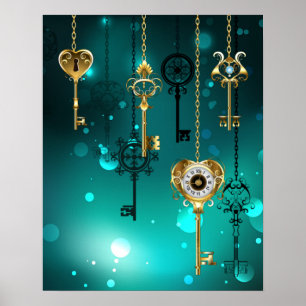 Poster Clés squelettes antiques sur fond vert