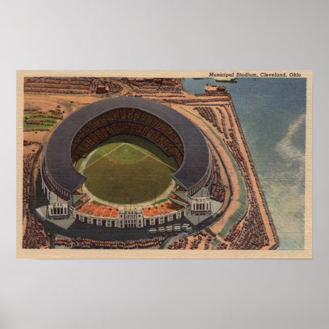 Poster Cleveland, OH - Aérien de baseball municipal (Devant)